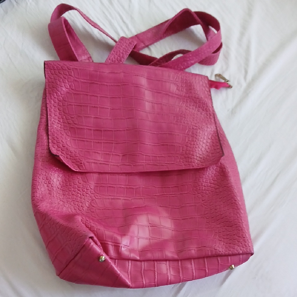 Pink Croc-Texture Women's Backpack Tote